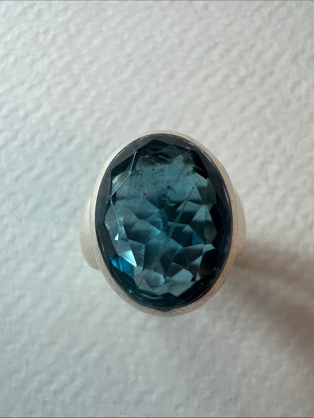 Sterling Silver Ring with Deep Teal Blue Faceted Stone - Picture 2 of 7